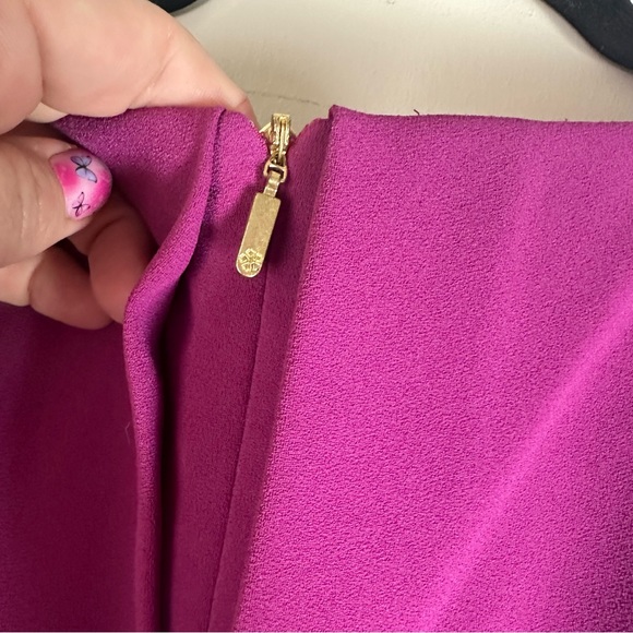 Trina Turk Amethyst Purple Tieges Ruffle Popover Crepe Sheath Day Dress NWT 10 - Picture 10 of 16